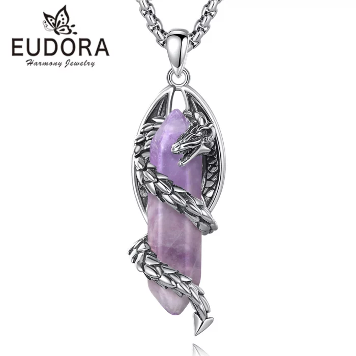 Eudora Dragon Twining Hexagonal Natural Amethyst Prismatic Necklace Energy Healing Stone Crystal Pendant Man Women Jewelry Gift - Image 2