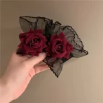 New Fashion Gothic Ruffle Lace Red Rose Wristbands Lolita Charm Bracelets Flower Mesh Hand Ornaments Lace Wristbands Accessories - Image 7