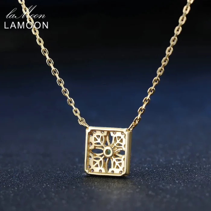 LAMOON Natural Gemstone Emerald Necalace For Women Vintage Luxury Pendant 925 Sterling Silver Gold Vermei Chain Jewelry NI018 - Image 4