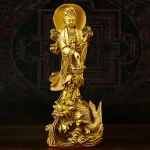 Feng Shui Copper Dragon Guanyin Ornaments Stand Bodhisattva Statue Home Living Room Desktop Buddha Decor - Image 4