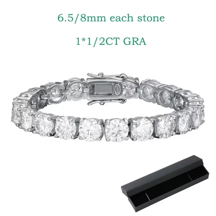 Smyoue Each 6.5/8mm Full Moissanite Tennis Bracelets for Women Men Hip Hop Original Full Diamond 925 Sterling Silver Chain GRA - Image 7