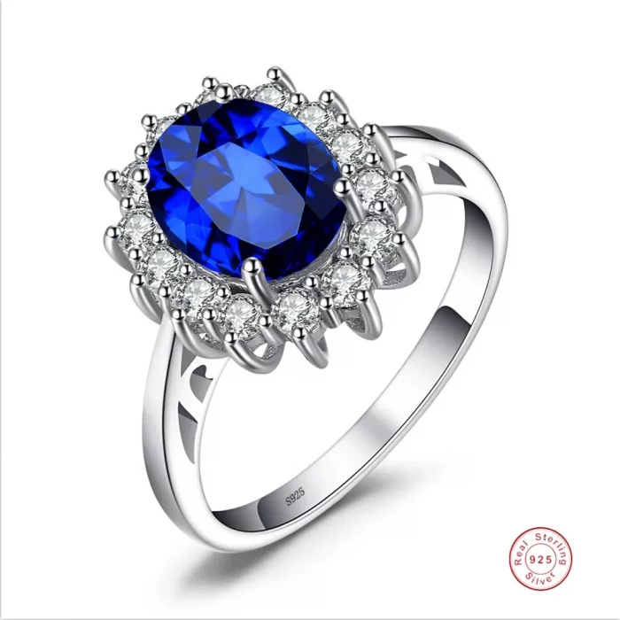 Princess Diana 925 Sterling Silver Engagement Ring Ruby Natural Amethyst Blue Sapphire Topaz Bridal Wedding Rings for Women - Image 2