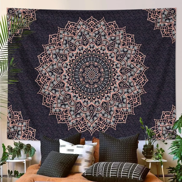1pc Bohemian Mandala Tapestry, Retro Plant Flower psychedelic Tapestry, Hippie Style Room Decoration Wall Hanging - Image 5