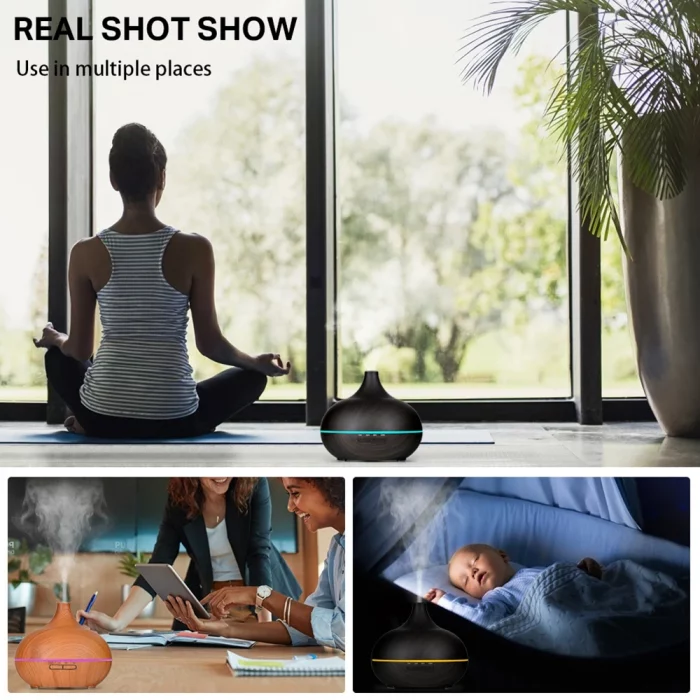 Aromatherapy Essential Oil Diffuser Wood Grain Remote Control Ultrasonic Air Humidifier Cool with 7 Color LED Light - Image 3