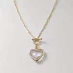 FUWO 1Pc Handcrafted Natural Clear Quartz Necklace,Golden OT Buckle Chain Heart-Shaped Semi-Precious Stone Women's Gift NC475-1 - Image 2