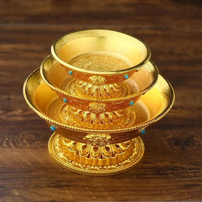 Zinc Alloy Tribute Buddhist Fruit Plate Gold Auspicious Luster Tibetan Plate Engraving Buddha Fruit Saucer Home Gift Decorative - Image 3