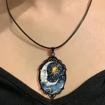 Retro Gothic Moon And Sun Pendant Necklace Women Men Punk Cross Metal Leather Rope Chain Vintage Jewelry Gift - Image 5