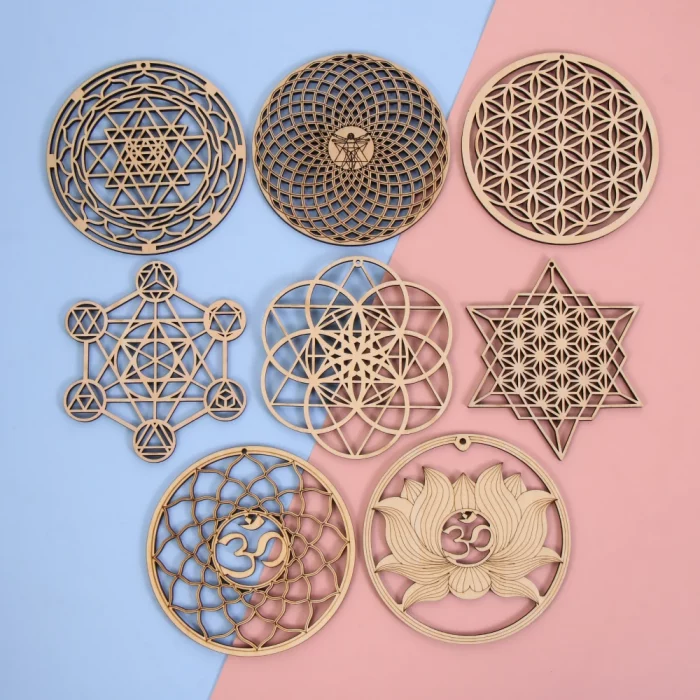 Wooden Wall Art Home Decor Flower Of Life Energy Mat Decorative Boards Crafts Slice Wood Base Coasters Sacred Geometry Ornament - Image 2