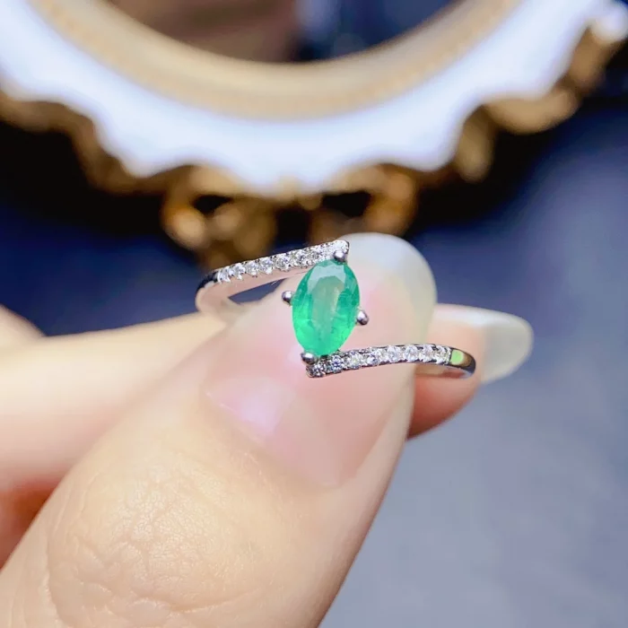 3*5mm Natural Emerald Ring Simple Design S925 Sterling Silver With Certificate Fashion Fine Charm Wedding Jewelry for Women FS - Image 6