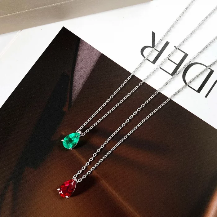 Serenity 1ct Pear Cut Natural Colombian Emeralds/Ruby Pendant Necklace for Women Gift S925 Sterling Silver Moissanite Necklace - Image 4
