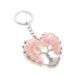 Crystal Chip Stone Heart Keychain For Women Wire Wrapped Tree of Life Natural Amethyst Rose Quartz Key Ring Key Holder Decor - Image 2