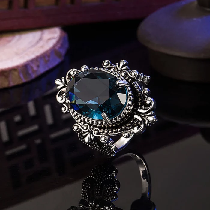 WOSIKATE Vintage 925 Sterling Silver Ring For Women Wedding Jewelry With Oval Sapphire Gemstones Female Fine Jewelry Party Gifts - Image 4