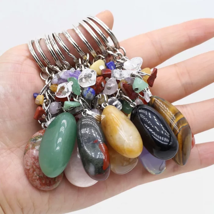 Natural Stone Key Chain Healing Keychains Gem Quartz Fluorite Citrine Irregular Stone Pendants Charms for Women Men Jewelry - Image 3