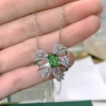 Halaile S925 Sterling Silver Lab-grown Emerald with Certificate Bowknot Pendant Necklace Fine Jewelry Neck Chain Gift for Women - Image 5