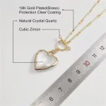 FUWO 1Pc Handcrafted Natural Clear Quartz Necklace,Golden OT Buckle Chain Heart-Shaped Semi-Precious Stone Women's Gift NC475-1 - Image 7