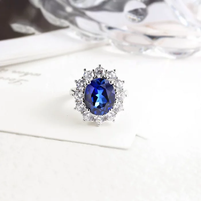 CHARMING 6.0CT Sea Blue Sapphire Ring Oval Cut Eternity Diana Trending Popular Wedding Royal Handmade Jewelry For Women Hot Sale - Image 3