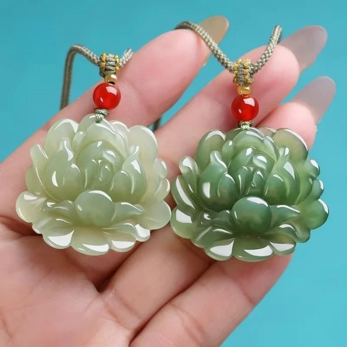 New Hotan Jade Lotus Flower Pendant Charm Jadeite Green Stone Natural Emerald Necklace Gift Women Men Talismans Necklace Jewelry - Image 2