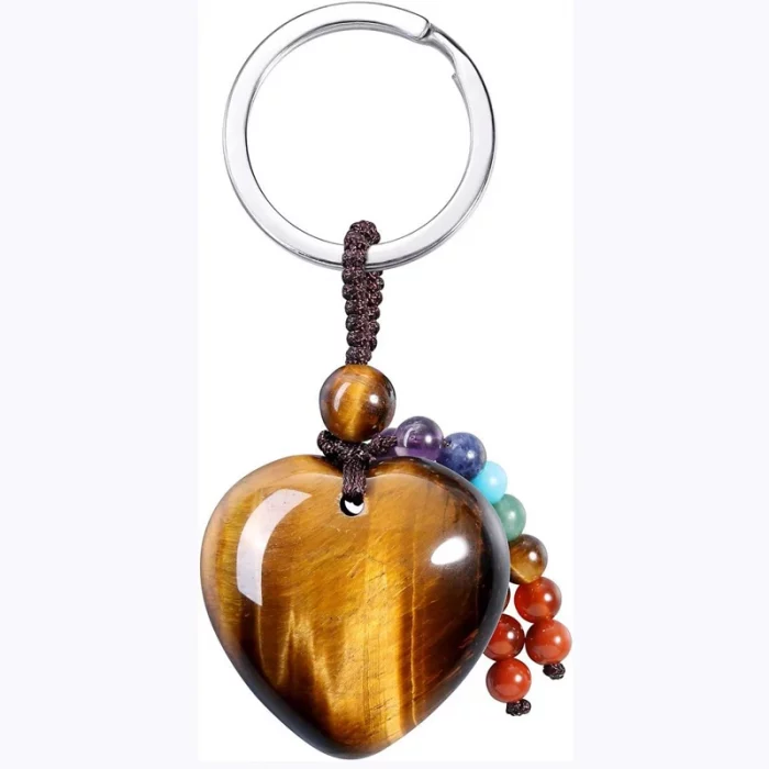 Natural Rose Quartz Heart Crystal Keychain 7 Chakra Healing Gemstone Key Ring Charm for Women Girls - Image 2