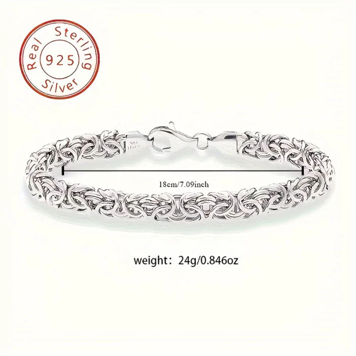 S925 Sterling Silver Byzantine Emperor Chain Bracelet for Men Women Polished Miami Cuban Smooth Kpop Jewelry - Image 7