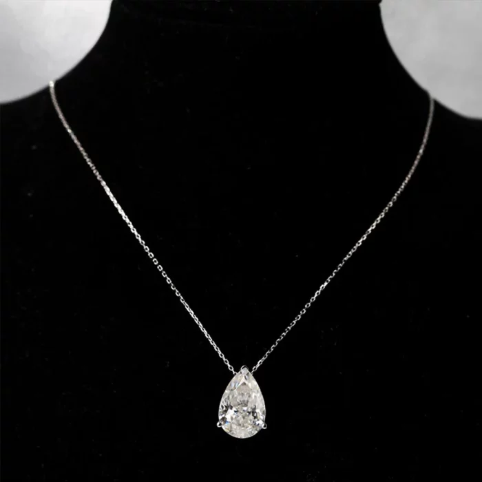 4CT Pear Cut D VVS1 Moissanite Pendant Necklace for Women 925 Sterling Silver Plated 18K White Gold Waterdrop Neck Chain Jewelry - Image 2