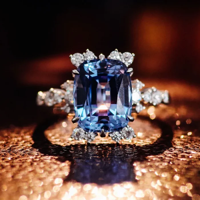 Provence 10K/14K gold cushion cut cornflower blue lab sapphire rings flower gemstone diamond ring Anniversary Birthday gift - Image 3