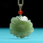 New Hotan Jade Lotus Flower Pendant Charm Jadeite Green Stone Natural Emerald Necklace Gift Women Men Talismans Necklace Jewelry - Image 4