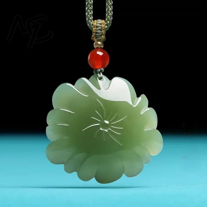 New Hotan Jade Lotus Flower Pendant Charm Jadeite Green Stone Natural Emerald Necklace Gift Women Men Talismans Necklace Jewelry - Image 4