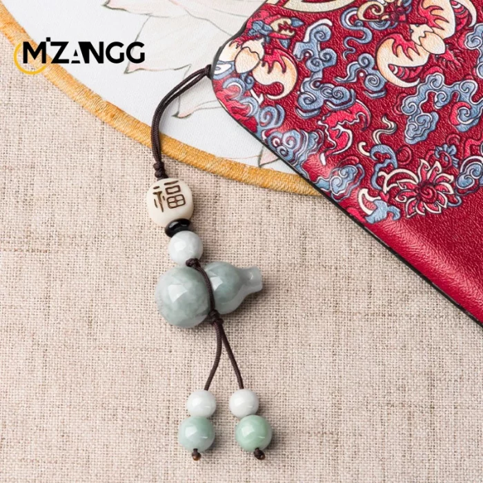 Original Natural A Goods Jadeite Gourd Mobile Phone Pendant Chinese Style Simple Jade Car Key Chain Bag Hanging Men and Women - Image 6