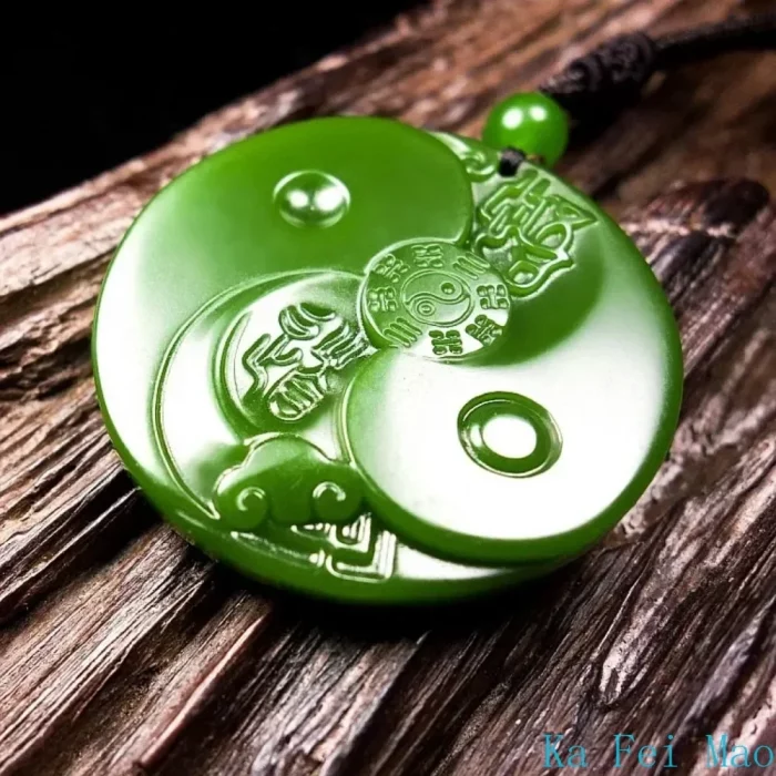 Real Natural Green Jade Taiji Bagua Pendant Necklace Carved Charm Jadeite Jewelry Fashion Amulet Gifts for Men Women Gemstone - Image 3