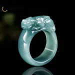 Genuine Natural A-goods Jadeite Blue Water PiXiu Ring Luxury Fashion Charm Men and Women Holiday Gift - Image 2