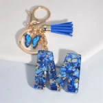 Fashion Blue Glazed Stone A To Z Letter Keychain 26 Initials Alphabet Butterfly Tassel Pendant Car Key Chain Women Jewelry GIfts - Image 3