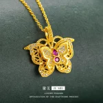 Luxury 24K 9999 Pure Gold real gold Silk Hollow Ruby Butterfly Pendant Butterfly Necklace Women's Clavicle Chain - Image 4