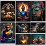 Religious Colorful Buddha Poster Aesthetics Zen Meditation Buddhism Lotus Wall Art Mural Room Decor Canvas Painting Home Decor - Image 2