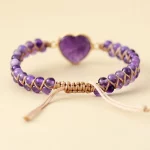Amethyst Heart-shaped Double-layer Bohemian Boho Hand Woven Natural Stone Beads Adjustable Beaded Bracelet for Women Fashion - Image 3