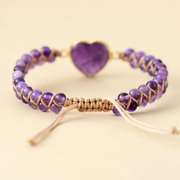 Amethyst Heart-shaped Double-layer Bohemian Boho Hand Woven Natural Stone Beads Adjustable Beaded Bracelet for Women Fashion - Image 3