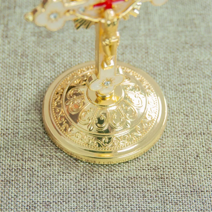 HTISOK Orthodox Church Cross Zinc Alloy Gold Plated Jesus Crucifix Cross Christian Decor With Base Religious Craft Gift With Box - Image 4