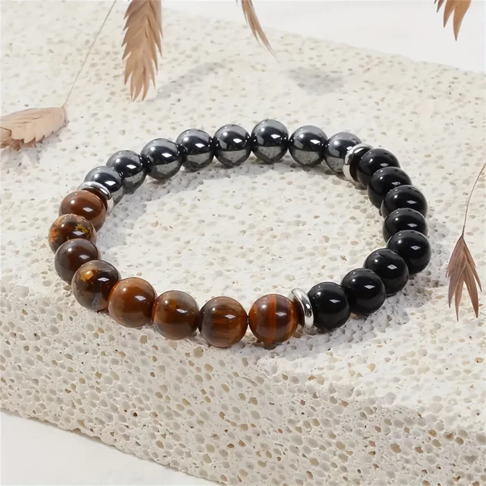 Triple Protection Bracelet:Tiger Eye, Black Obsidian, & Hematite 8mm Round Protection Crystals (Gemstone Stretch Bracelet) - Image 5