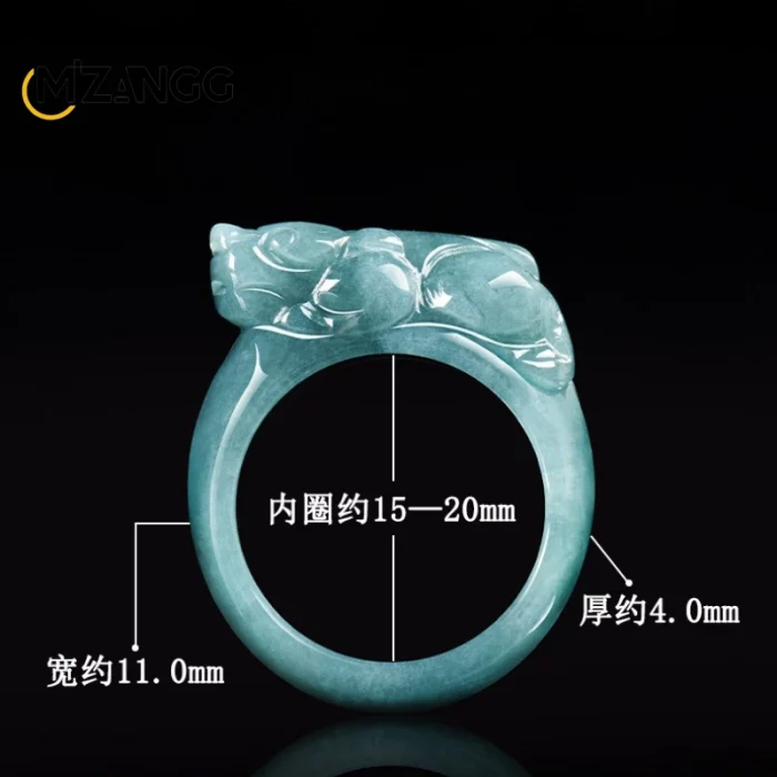 Genuine Natural A-goods Jadeite Blue Water PiXiu Ring Luxury Fashion Charm Men and Women Holiday Gift - Image 5