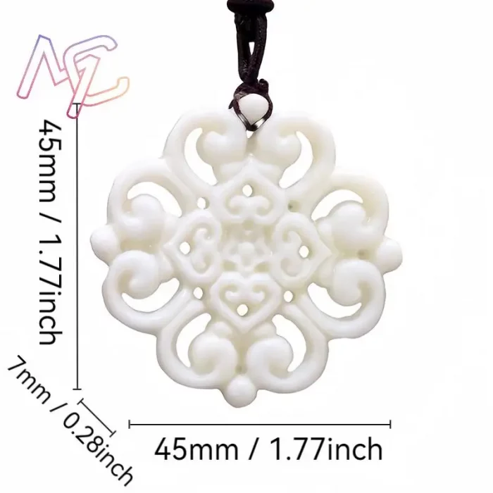 Natural Jade Flower Pendant Necklace Charm Stone Fashion Accessories Real Jewelry Designer Amulet Carved Gemstone Vintage - Image 2