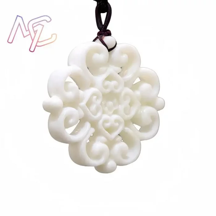 Natural Jade Flower Pendant Necklace Charm Stone Fashion Accessories Real Jewelry Designer Amulet Carved Gemstone Vintage - Image 3