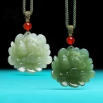 New Hotan Jade Lotus Flower Pendant Charm Jadeite Green Stone Natural Emerald Necklace Gift Women Men Talismans Necklace Jewelry - Image 3