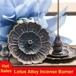 1PCS Lotus Alloy Incense Burner Stick Holder Home Buddhism Line Incense Plate Sandalwood Coil Base Temples Delicate Home Decor - Image 2