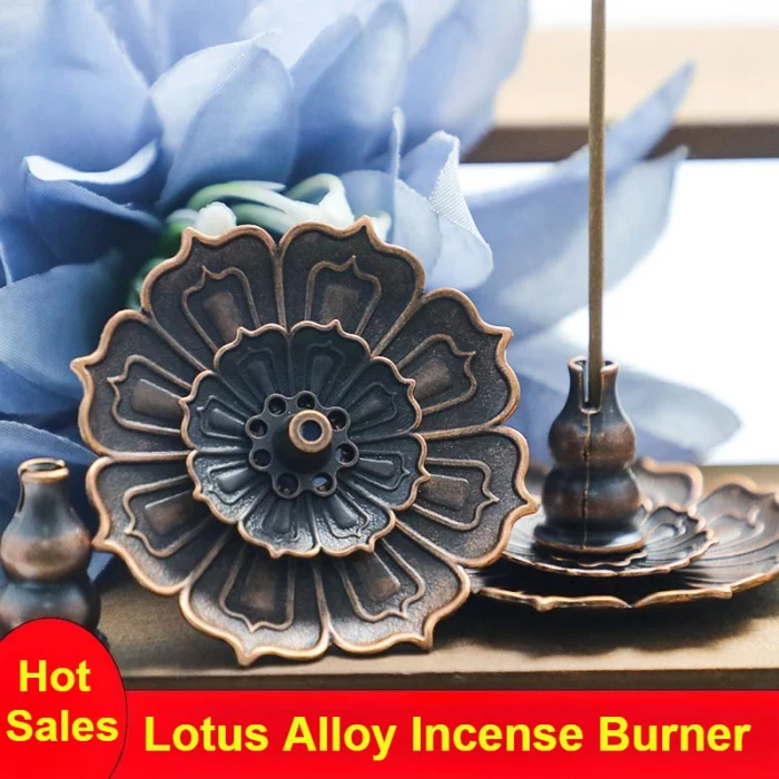 1PCS Lotus Alloy Incense Burner Stick Holder Home Buddhism Line Incense Plate Sandalwood Coil Base Temples Delicate Home Decor - Image 2