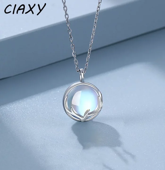 CIAXY Silver Color Moonstone Pendant Necklaces for Women Temperament Deer Antlers Clavicle Chain Luxury Jewelry collares - Image 2
