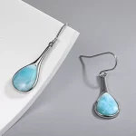 New Fashion Women Streamlined Long 925 Sterling Silver Jewelry Girl Natural Precious Larimar Earrings - Image 3