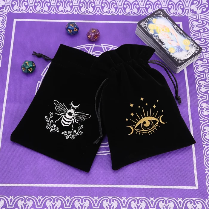 1pcs Black Velvet Tarot Storage Bag Mini Drawstring Package Witch Divination Crystal Pouch Bag Dice Holder Board Game Gold - Image 4