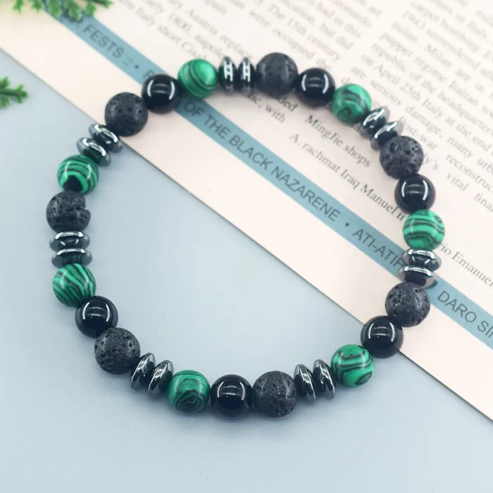 Natural Stone Beads Bracelet Women Green Malachite Yellow Tiger Eye Stone Beads Elastic Strand Wristband Jewelry Gift for Friend - Image 5