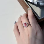 OEVAS 2.988cttw 7x9mm Lab Grown Ruby/Padparadscha Sapphire Ring S925 Sterling Silver inlay Moissanite For Women Fine Jewelry - Image 6