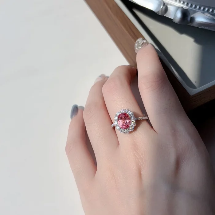 OEVAS 2.988cttw 7x9mm Lab Grown Ruby/Padparadscha Sapphire Ring S925 Sterling Silver inlay Moissanite For Women Fine Jewelry - Image 6