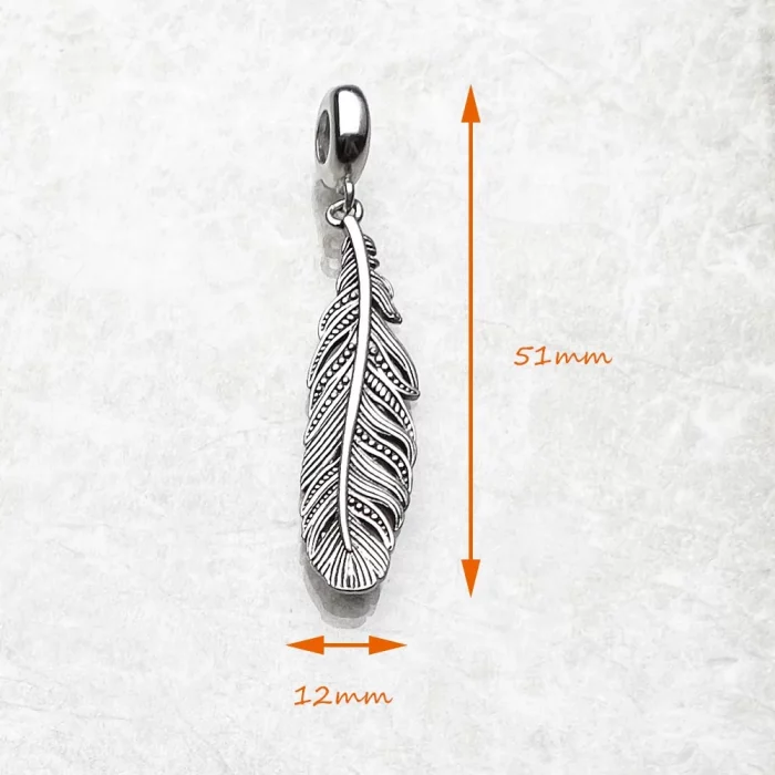 Rebel Feather Charm For Women Men Vintage 925 Sterling Silver Autumn Jewelry - Image 3